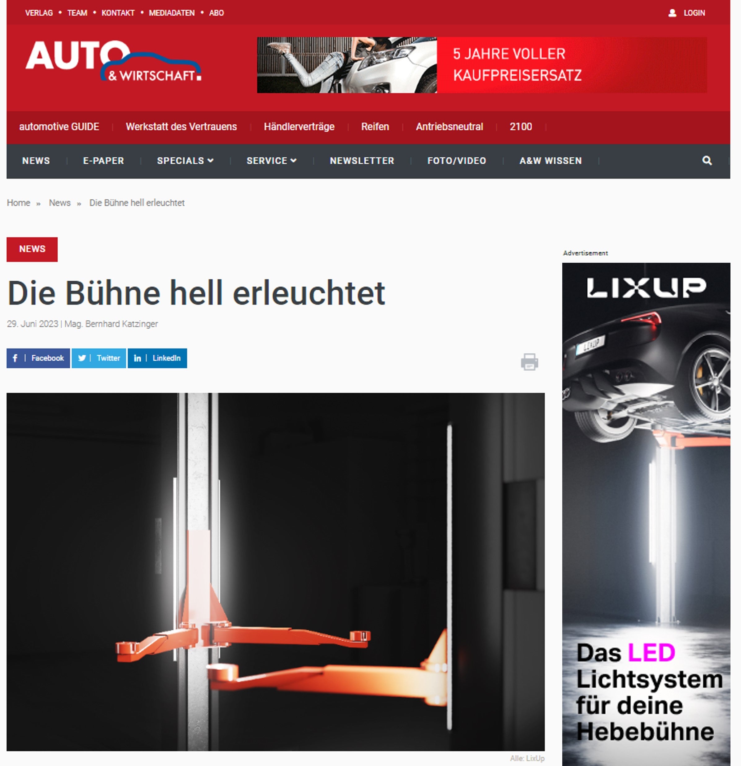 Pressemitteilung über LixUp bei »Auto & Wirtschaft«